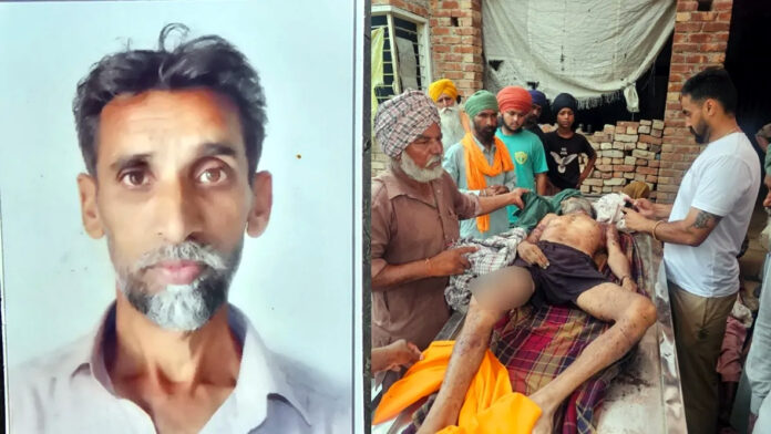 मोगा के कपूरे गांव में आवारा कुत्तों के हमले में मजदूर सरबजीत सिंह की मौत के बाद घटनास्थल पर जुटे ग्रामीण।