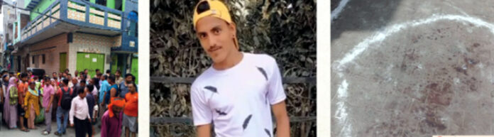 गाजियाबाद के क्रॉसिंग रिपब्लिक क्षेत्र में 22 वर्षीय मोहित शर्मा की हत्या मामले की जांच करती पुलिस और घटनास्थल पर जुटी भीड़।